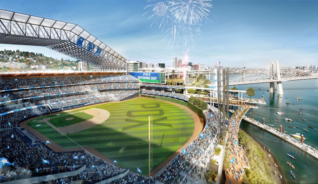 Portland Diamond Project rendering of potential MLB stadium in Portland.